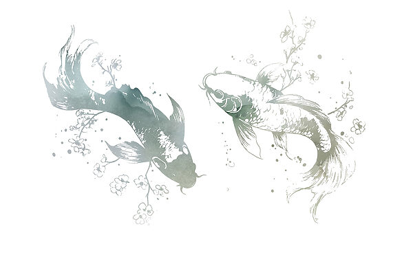 Dos peces con flores y hojas Dos peces con flores y hojas