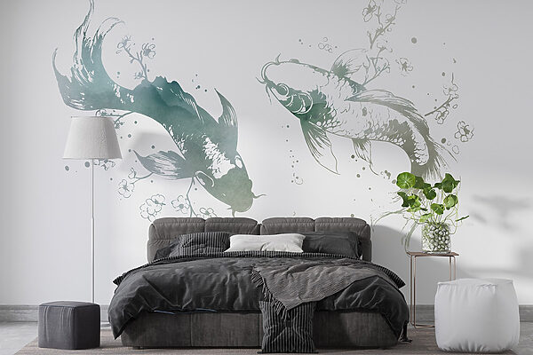 Dos peces con flores y hojas Dos peces con flores y hojas