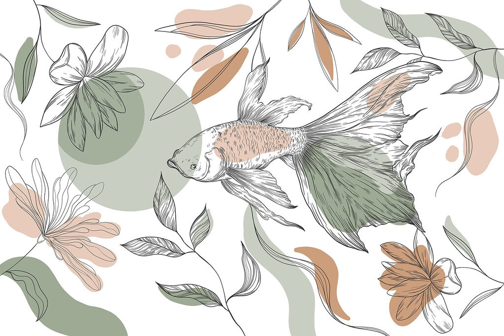 Peces y plantas sobre fondo blanco Peces y plantas sobre fondo blanco