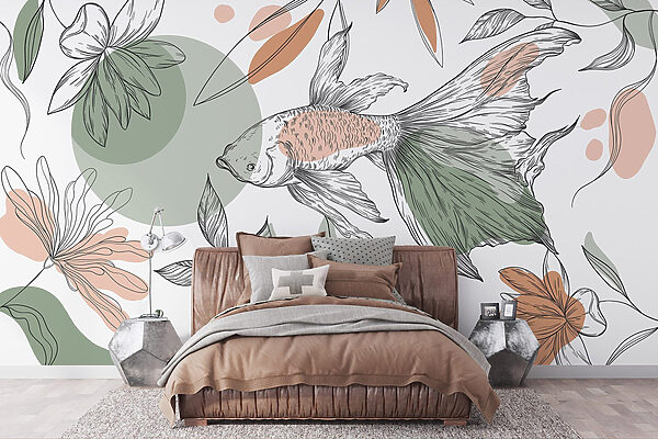 Peces y plantas sobre fondo blanco Peces y plantas sobre fondo blanco