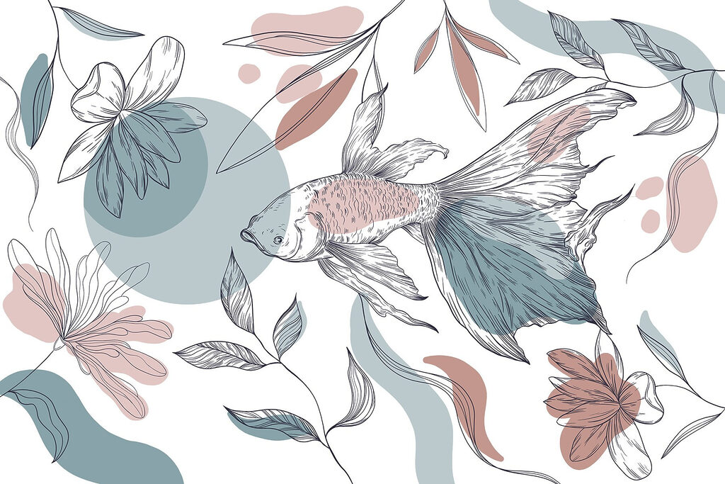 Fish and plants with circles and dots