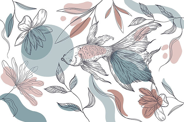 Fish and plants with circles and dots