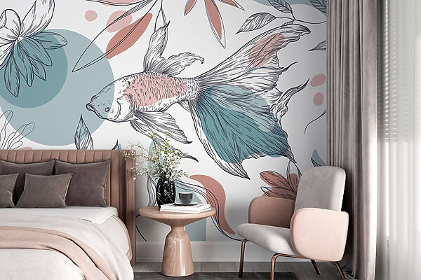 Fish and plants with circles and dots