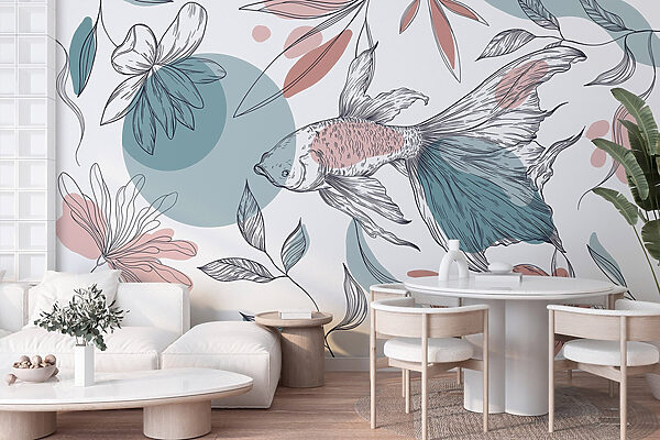 Fish and plants with circles and dots