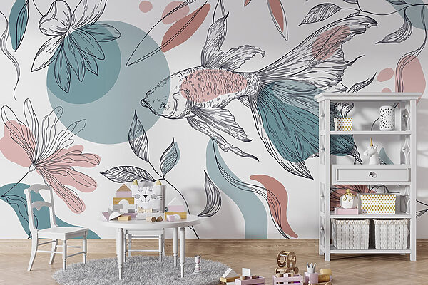 Fish and plants with circles and dots