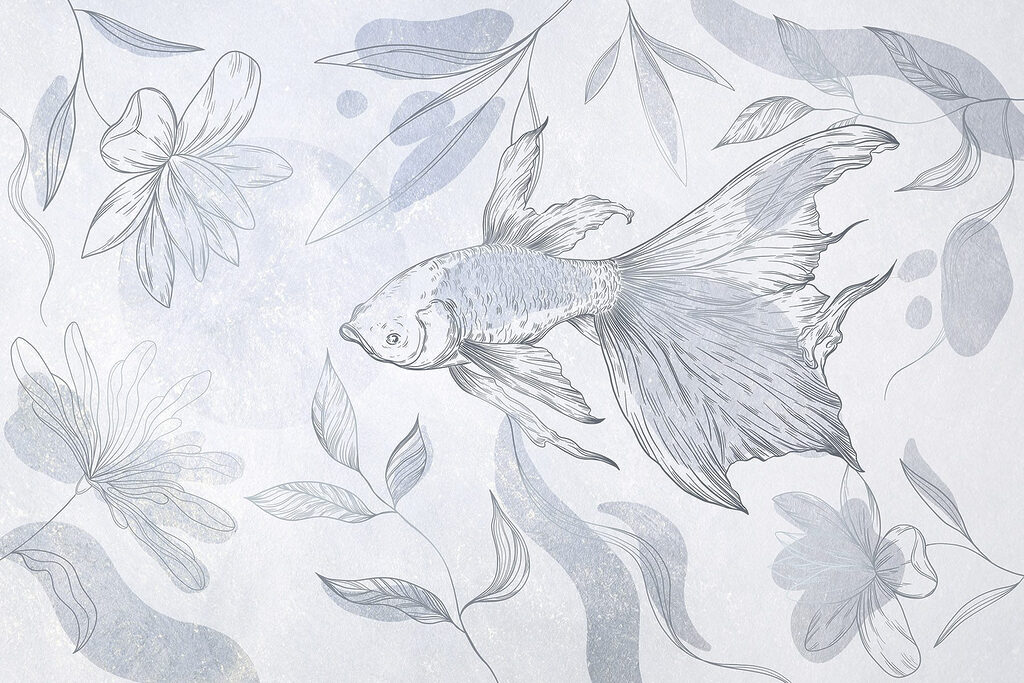 Dibujo de un pez y plantas Dibujo de un pez y plantas