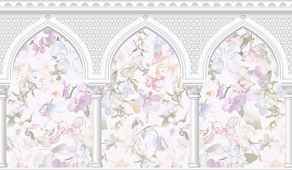 Papel pintado con flores y arcos Papel pintado con flores y arcos