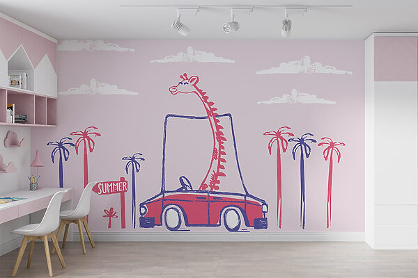 Fotomurales Fotomurales Jirafa en coche (SKU: w03476)