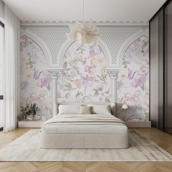 Papel pintado con flores y arcos Papel pintado con flores y arcos
