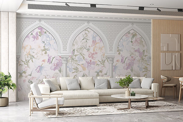 Papel pintado con flores y arcos Papel pintado con flores y arcos
