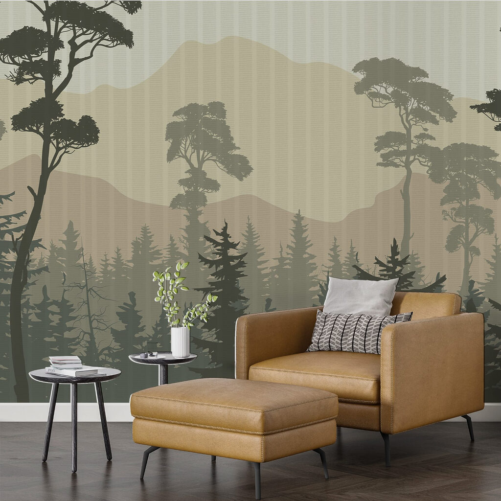 Landscape of trees and mountains