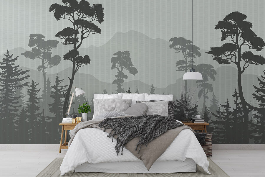 Bosque con montañas y árboles