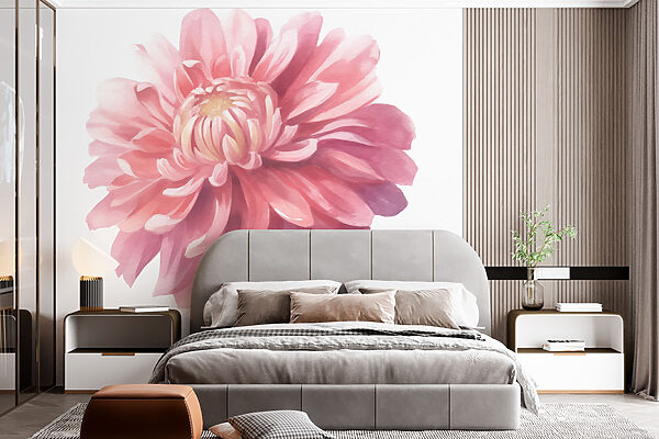 Fotomurales Fotomurales Flor rosa con hojas verdes (SKU: w03497)