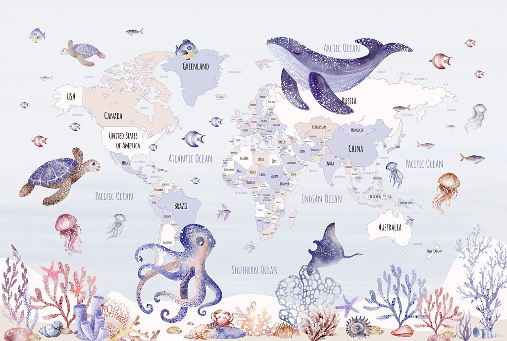 Mapa del mundo con animales marinos Mapa del mundo con animales marinos