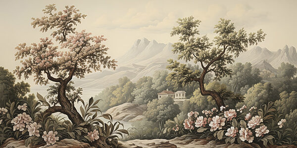 Paisaje con árboles y flores Paisaje con árboles y flores