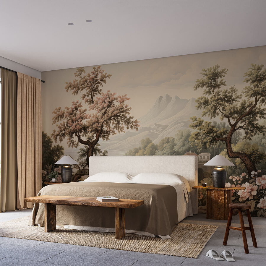 Paisaje con árboles y flores