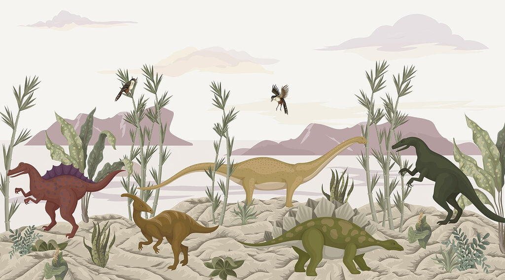 Group of dinosaurs in a desert Group of dinosaurs in a desert