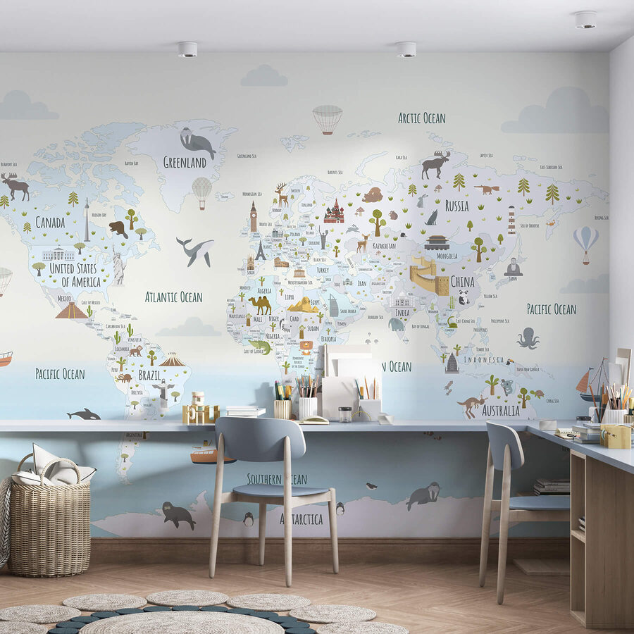 Mapa del mundo con diferentes animales