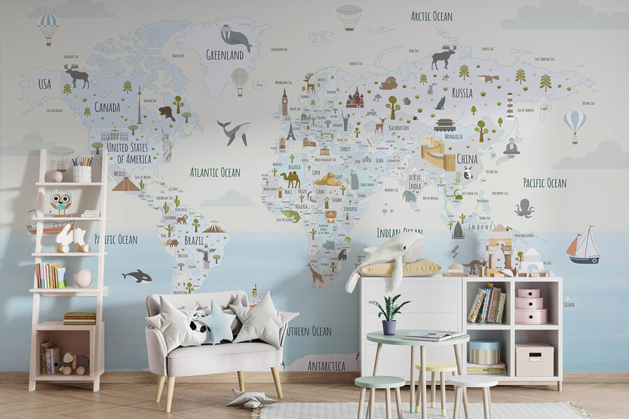 Mapa del mundo con diferentes animales