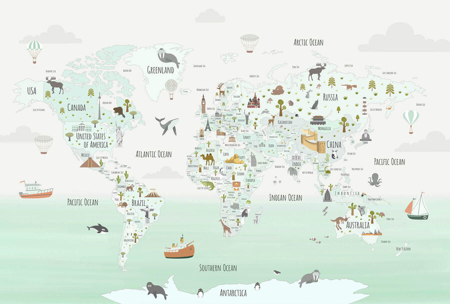 Mapa del mundo con animales