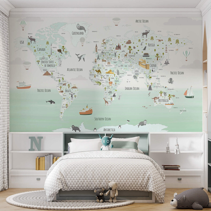 Mapa del mundo con animales