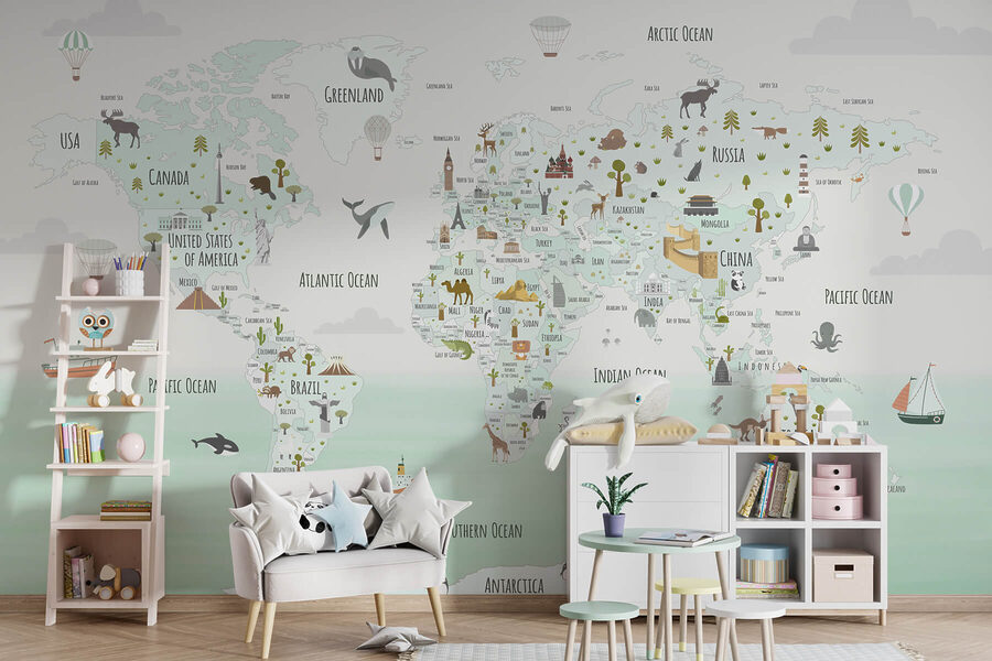 Mapa del mundo con animales
