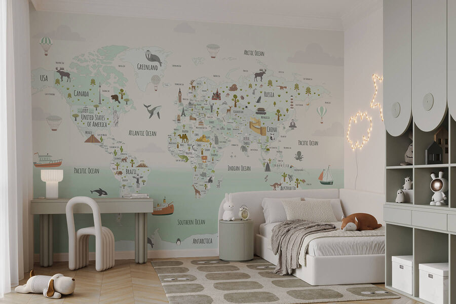 Mapa del mundo con animales