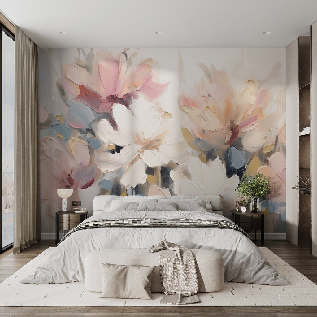 Painting of flowers on a white surface