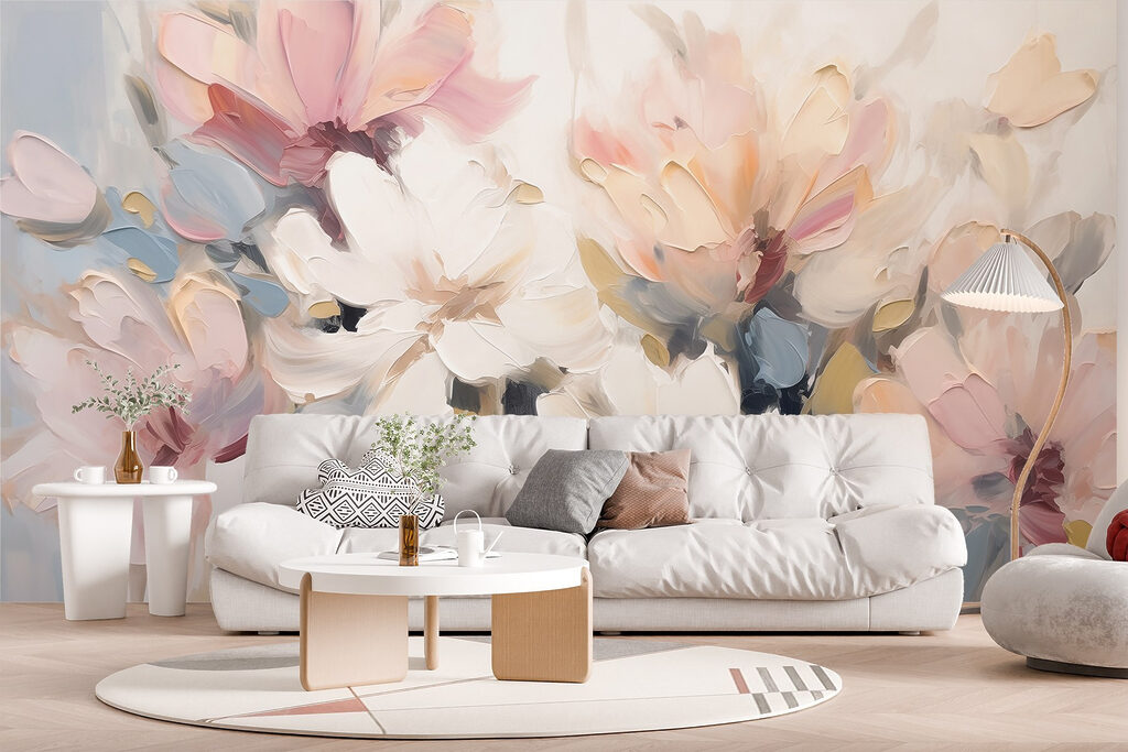 Painting of flowers on a white surface