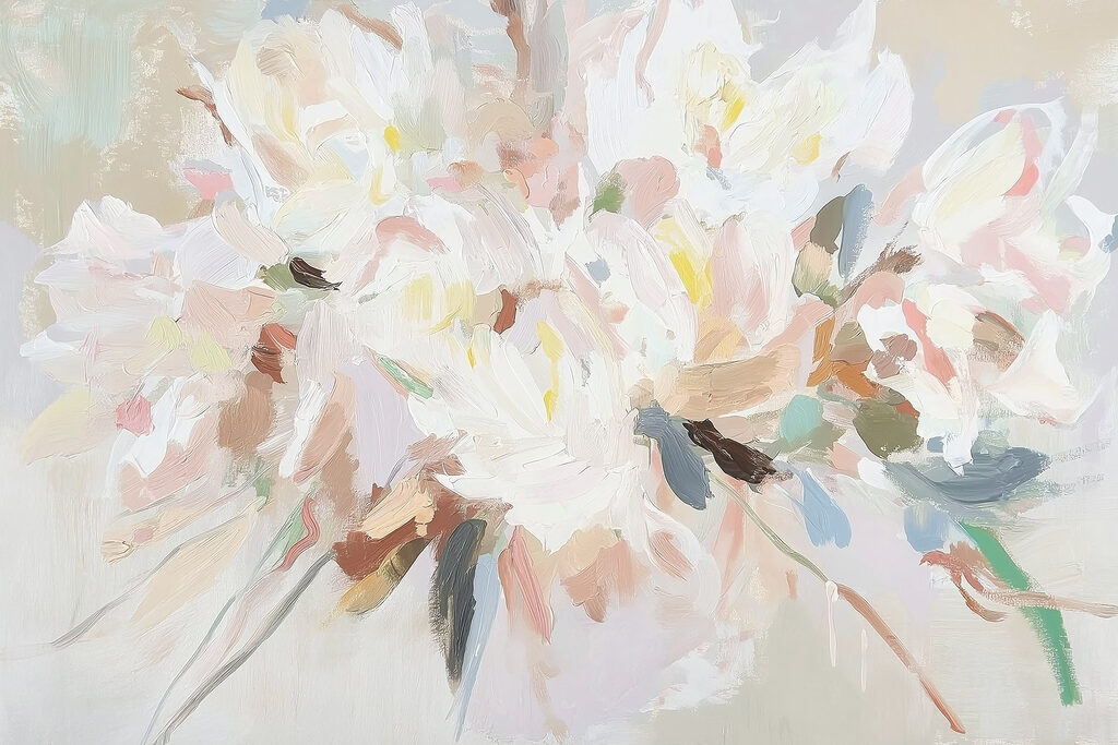 Painting of flowers on a white surface