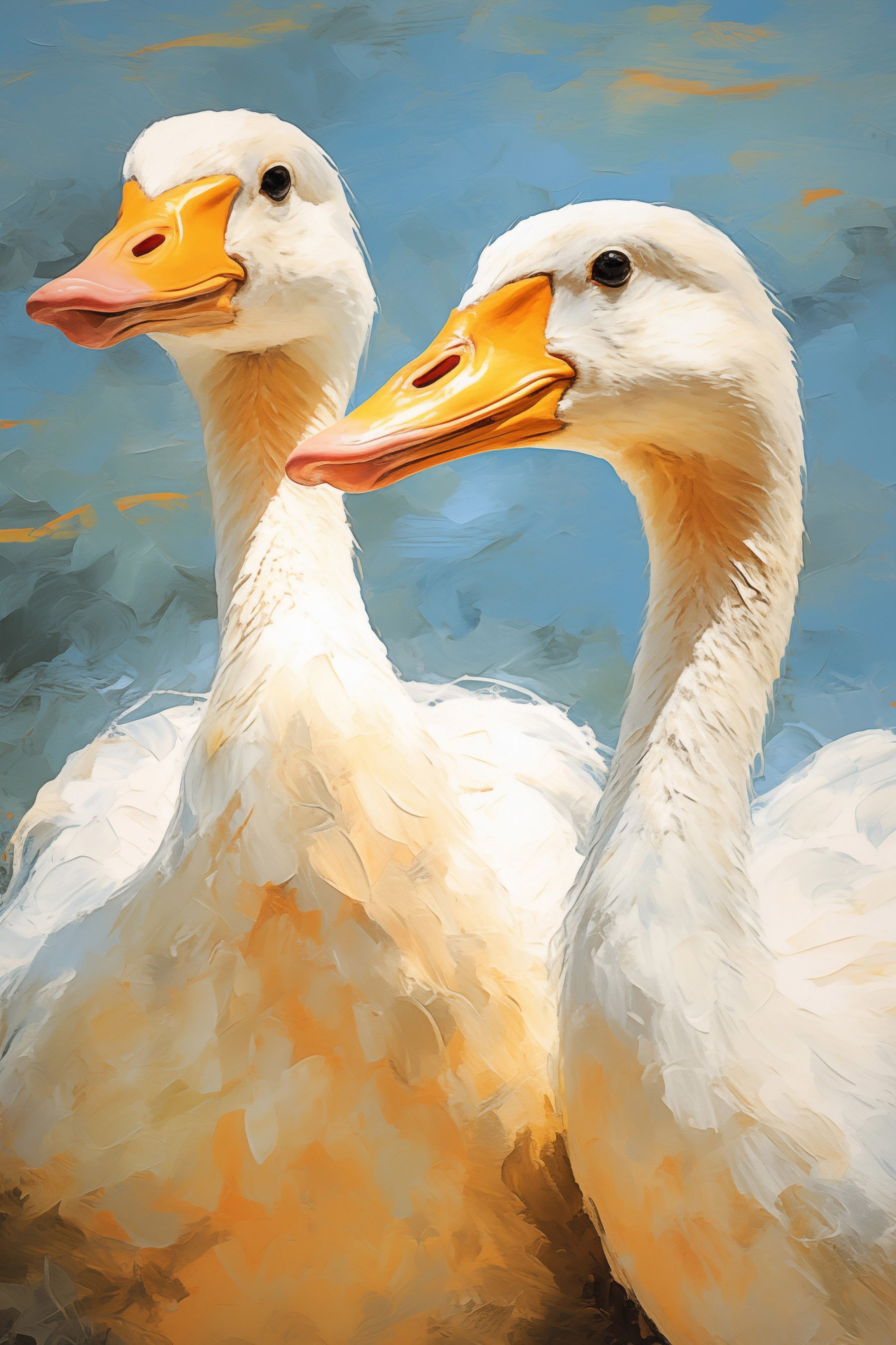 Pair of white ducks with orange beaks Pair of white ducks with orange beaks