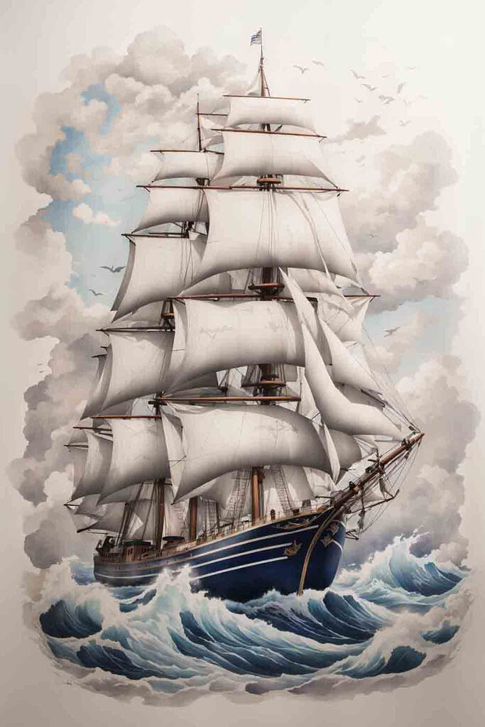 Painting of a ship in the ocean Painting of a ship in the ocean
