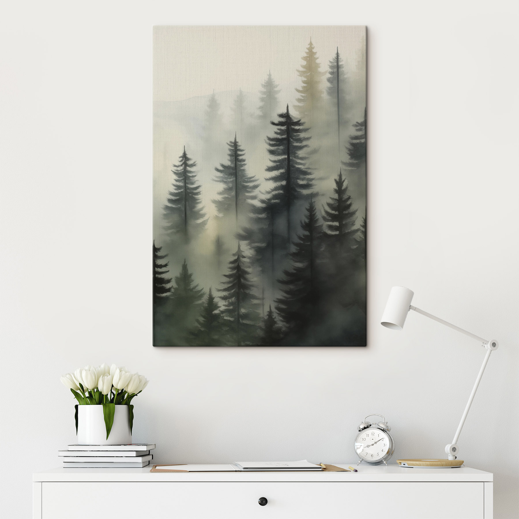 Foggy forest with trees Foggy forest with trees