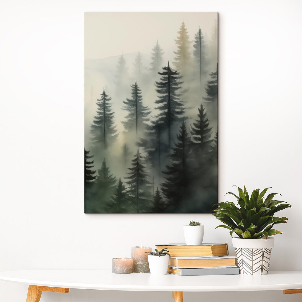 Foggy forest with trees Foggy forest with trees