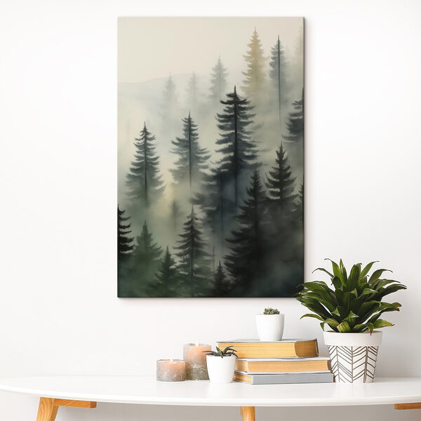 Foggy forest with trees Foggy forest with trees