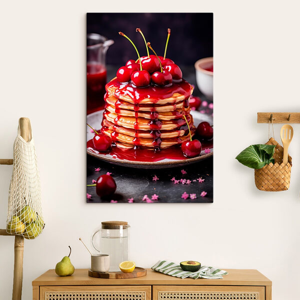 Torre de tortitas con sirope de cereza por encima Cuadros Torre de tortitas con sirope de cereza por encima