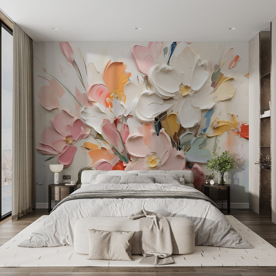 Pintura de flores sobre una superficie blanca