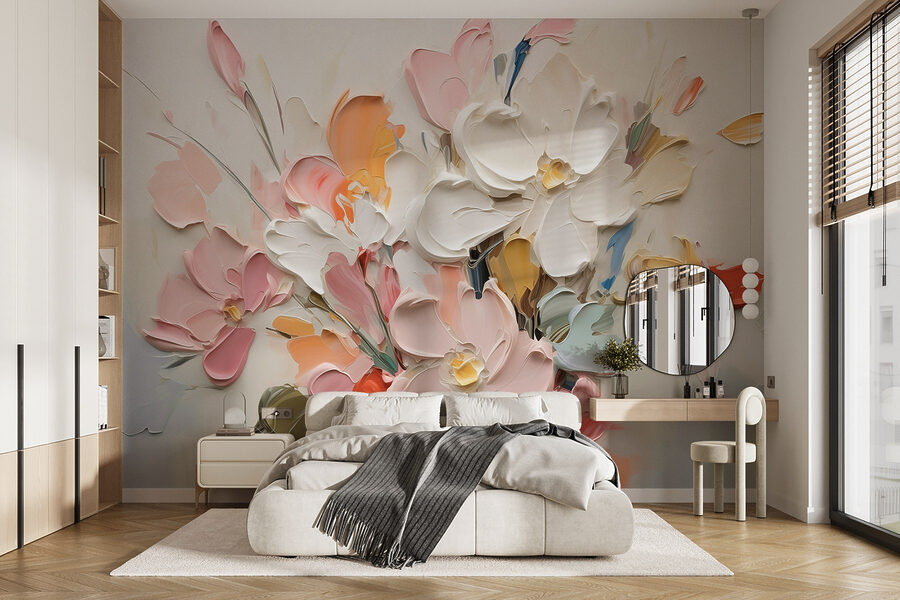 Pintura de flores sobre una superficie blanca