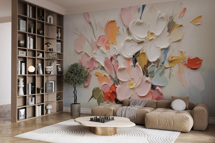 Pintura de flores sobre una superficie blanca