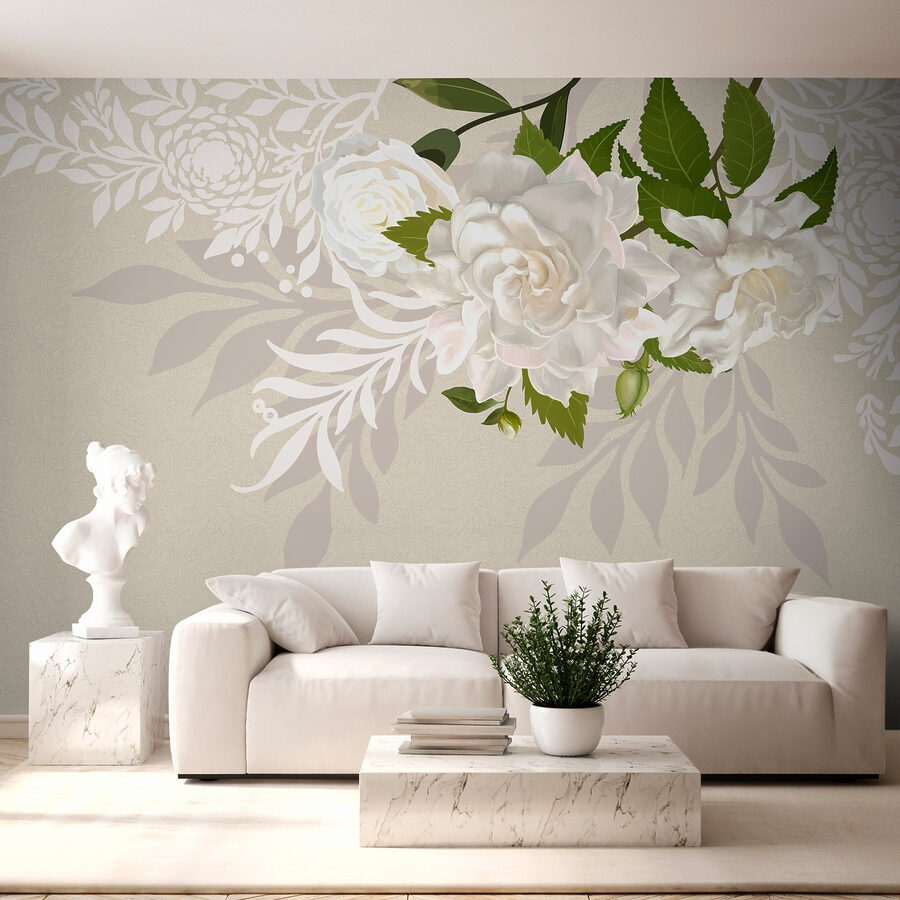 Flores blancas con hojas verdes