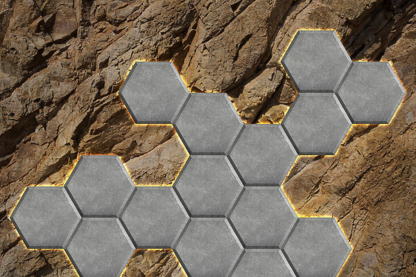 Hexágonos de piedra sobre una roca Hexágonos de piedra sobre una roca
