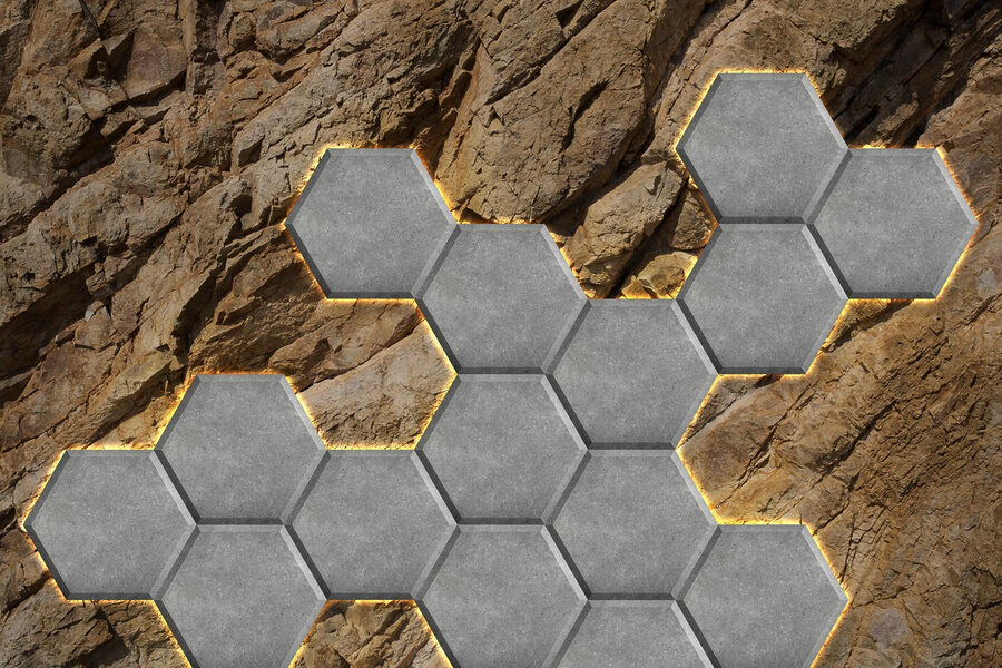 Hexágonos de piedra sobre una roca