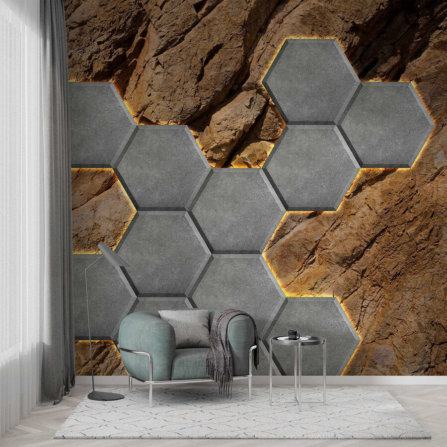 Hexágonos de piedra sobre una roca