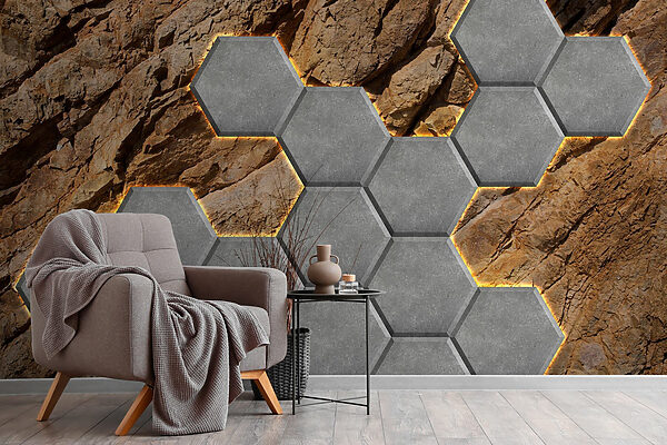 Hexágonos de piedra sobre una roca Hexágonos de piedra sobre una roca