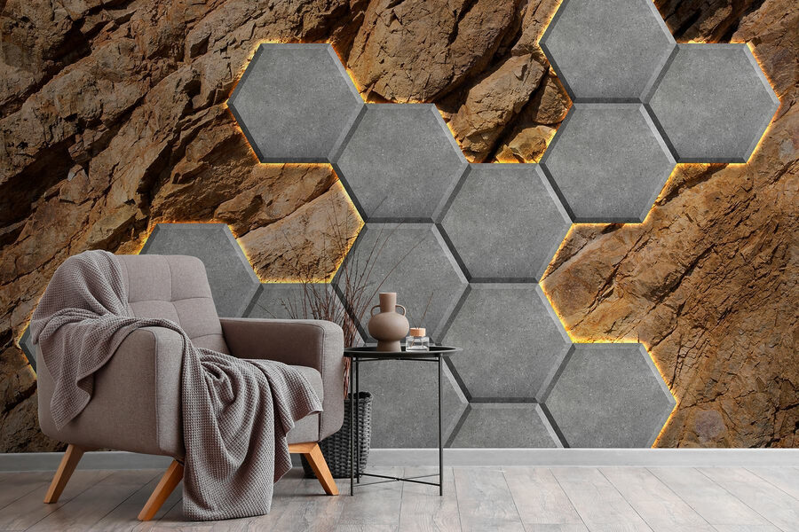 Hexágonos de piedra sobre una roca