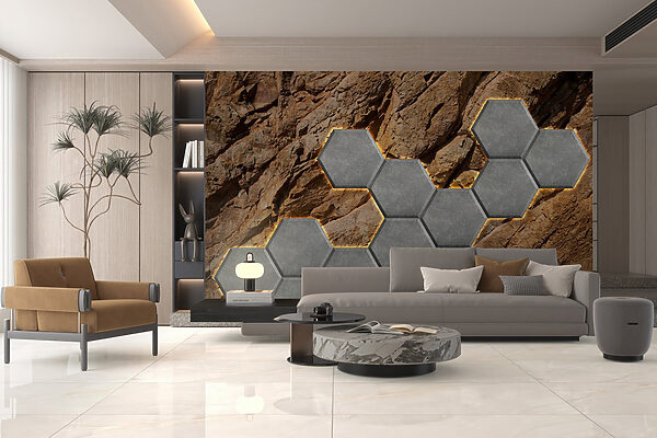 Hexágonos de piedra sobre una roca Hexágonos de piedra sobre una roca