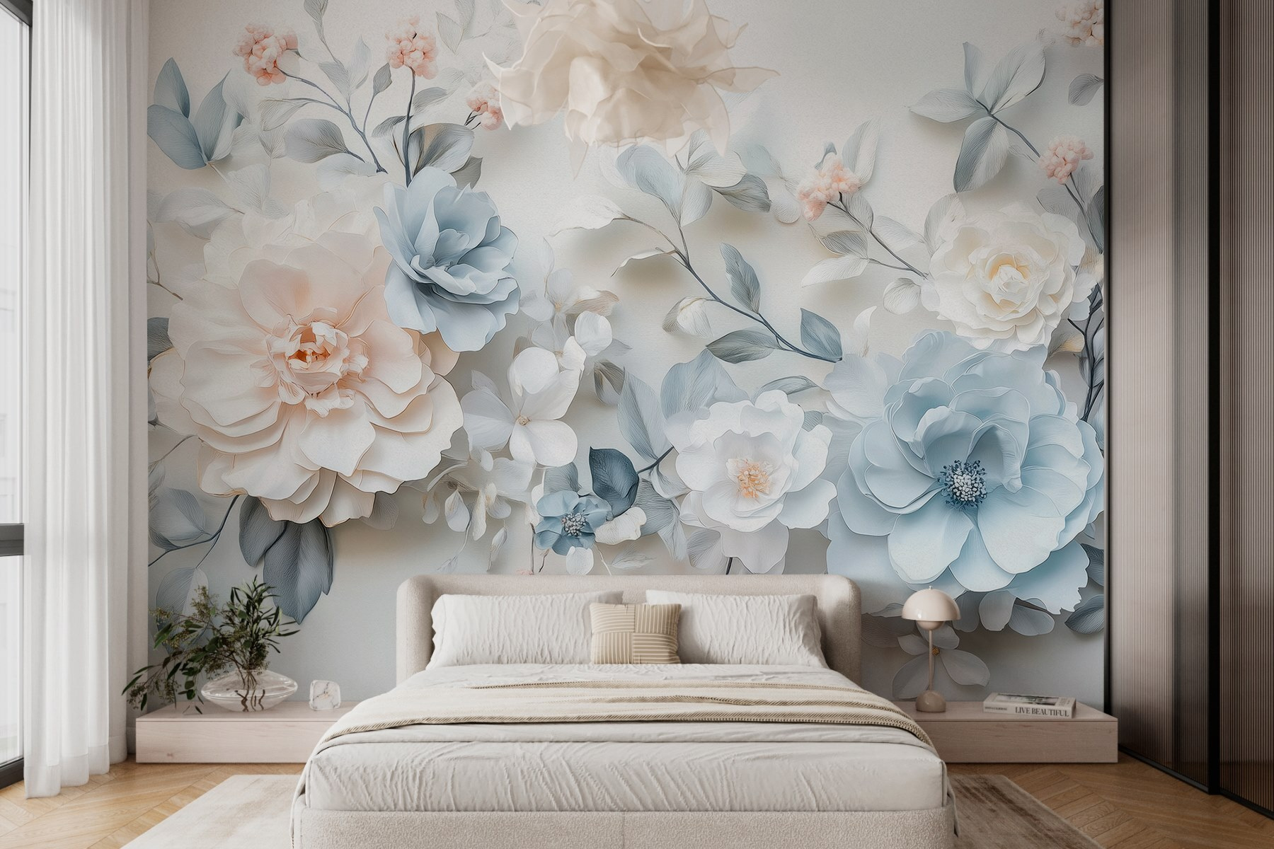Group of flowers on a white surface