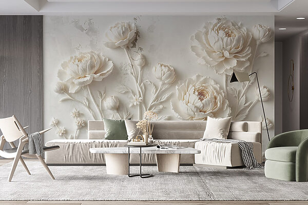 Tallado de flores blancas en una pared Tallado de flores blancas en una pared