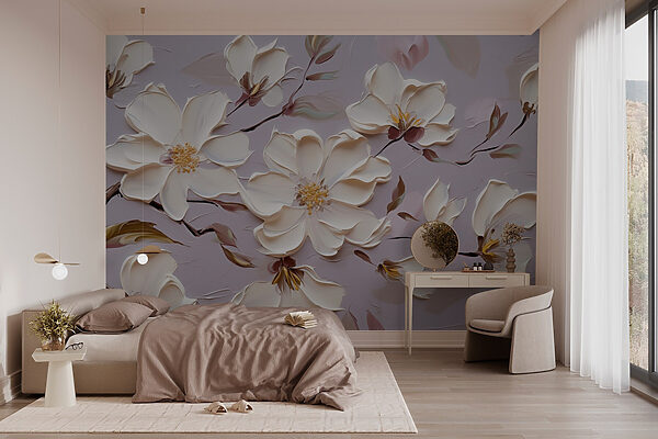 Fotomurales Fotomurales Pintura de flores blancas (SKU: w03571)