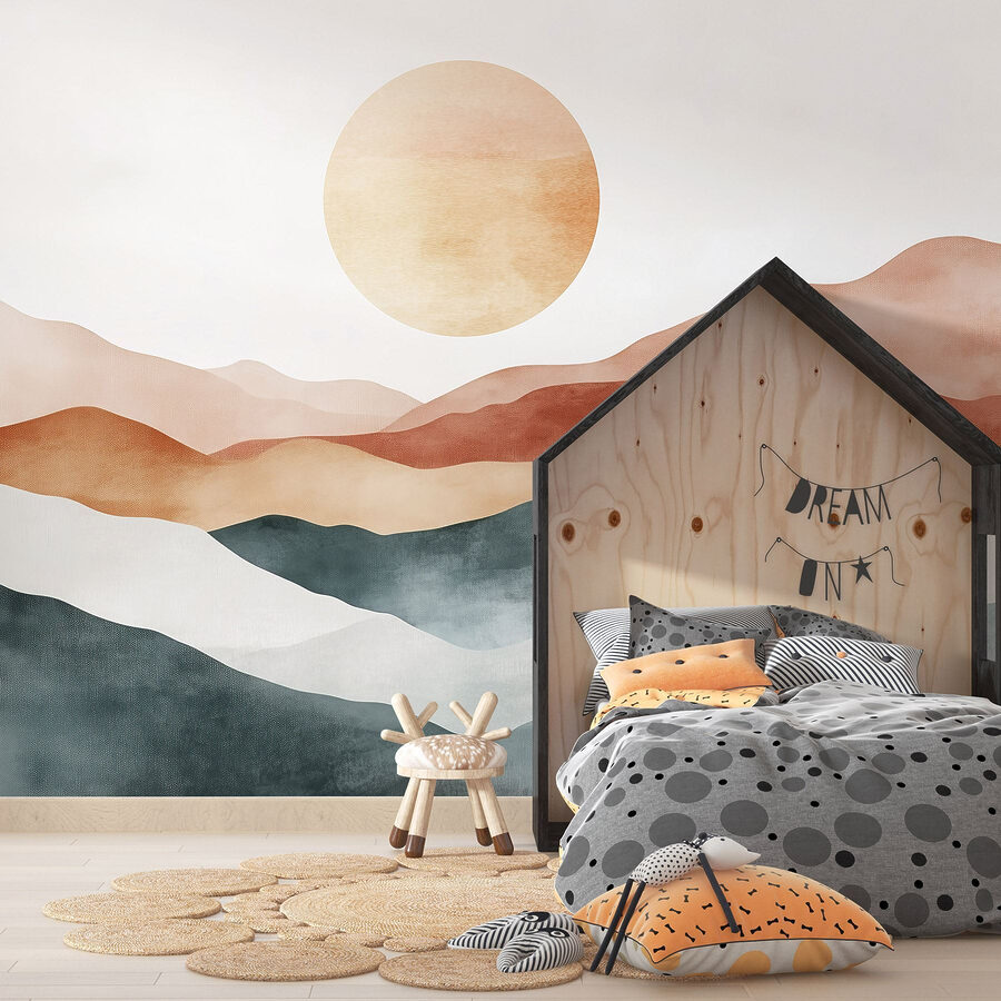 Pintura de montañas y sol